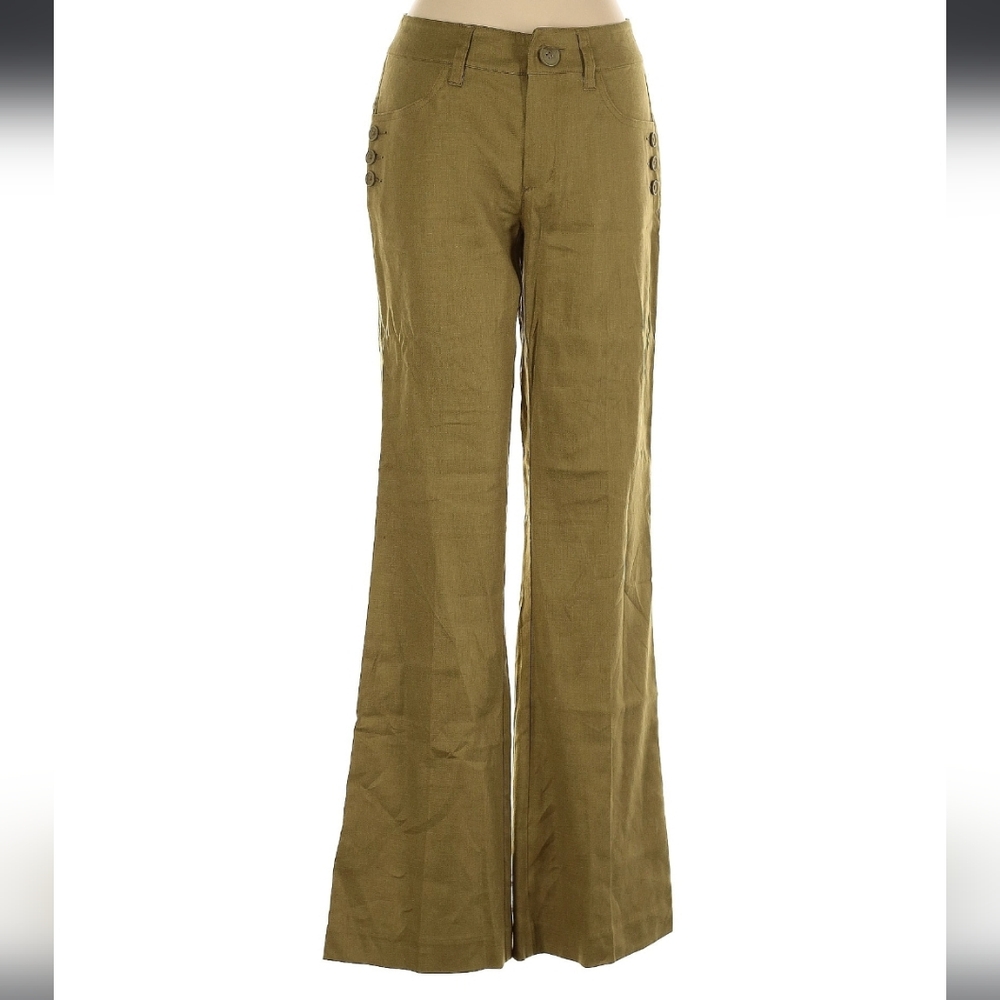 Cabi Women's Linen Olive Green Wide-Leg Pants Size 2